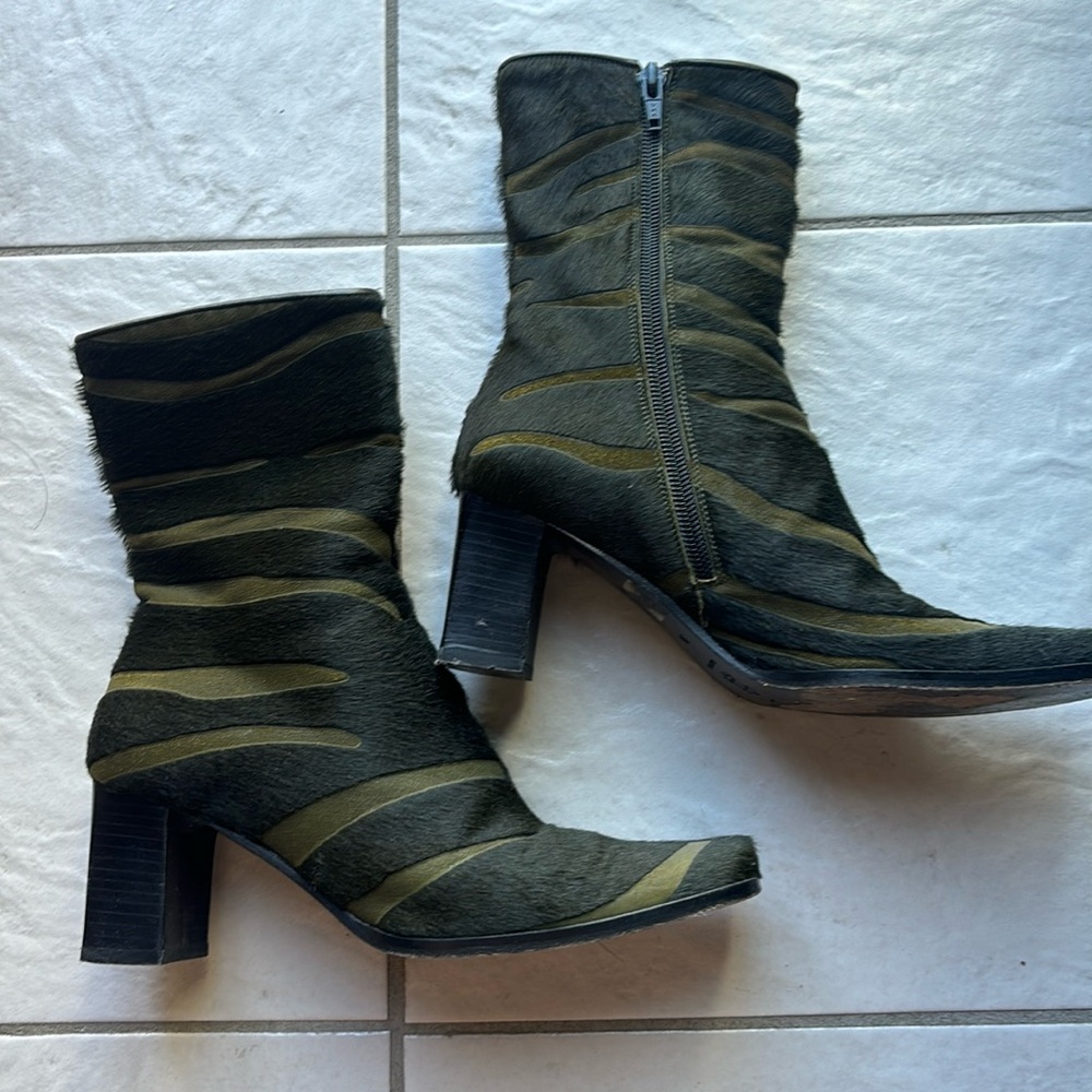 Agnès B. Olive Calfskin Ankle Boots